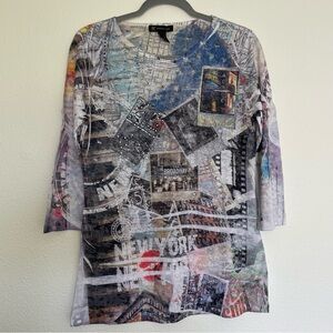 NWT INC New York Times Square Printed Long Sleeve Top LARGE